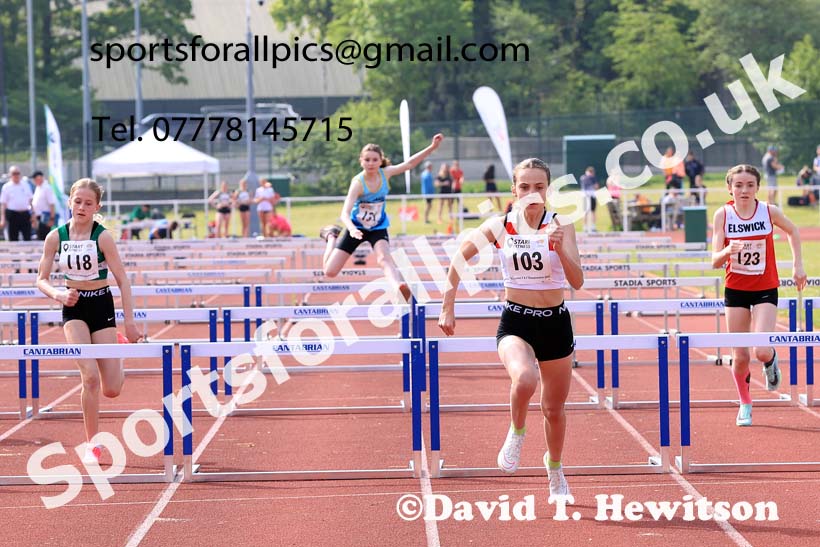 Girls Under-13s Hurdles, 2024 North Eastern Track and Field Champs., Middlesbrough.  Photo: David T. Hewitson/Sports for All Pics